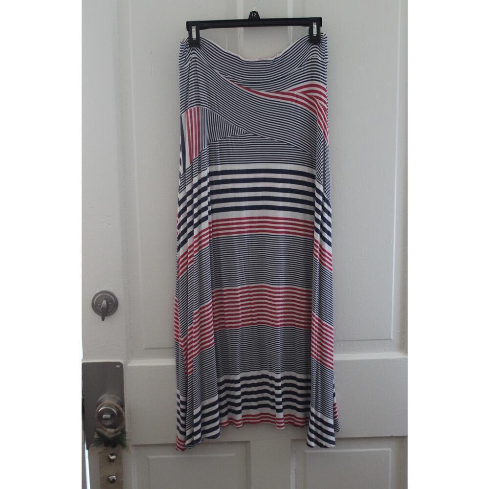 New Directions Maxi Skirt Sz Medium Red White Blue Comfort Stretch Nautical Boho